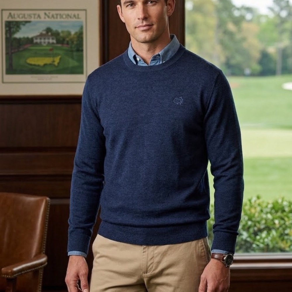 Clubhouse Collection Masters Marino Wool Navy Sweater Mens Made in Italy S/M - Picture 10 of 10